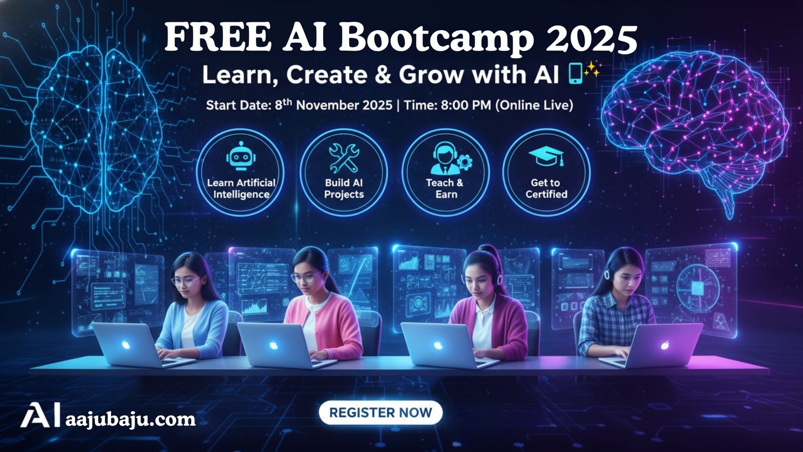 🚀 FREE AI Bootcamp 2025 by AI Aajubaju – Learn Artificial Intelligence, Generative AI & AI Teaching!